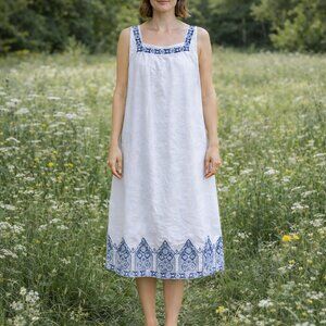 J Jill White Linen Embroidered Midi Dress XL